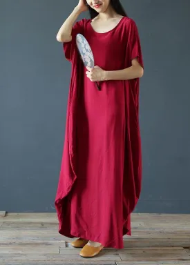 100% o neck Extra large hem summer clothes Sleeve burgundy Maxi Dress