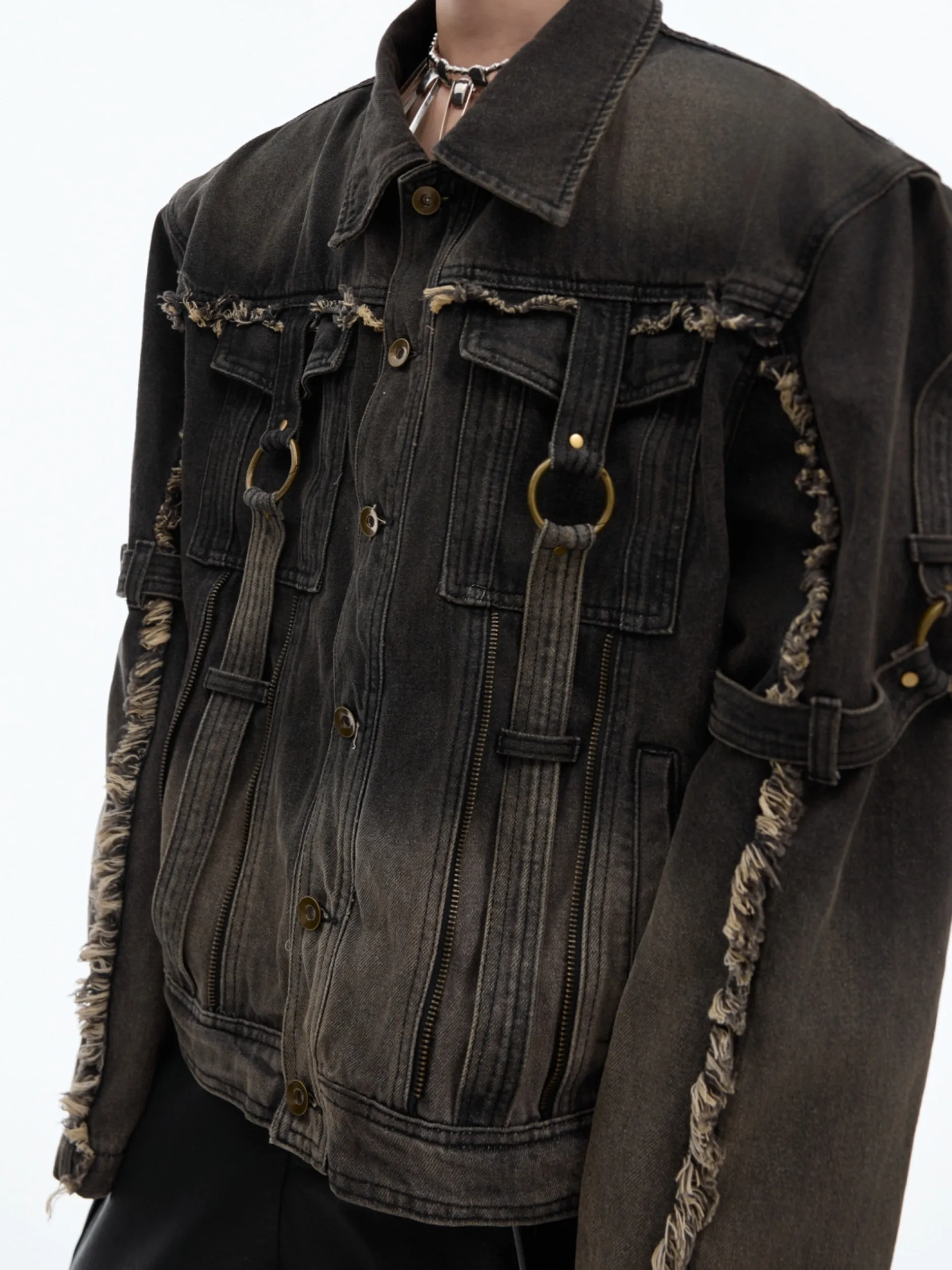 【24s Oct.】Distressed Raw Edge Deconstructed Web Denim Jacket