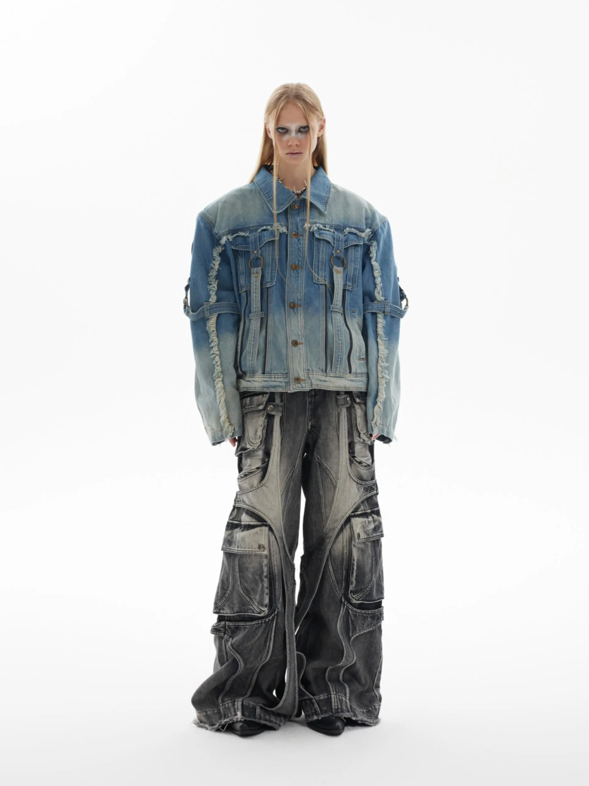 【24s Oct.】Distressed Raw Edge Deconstructed Web Denim Jacket