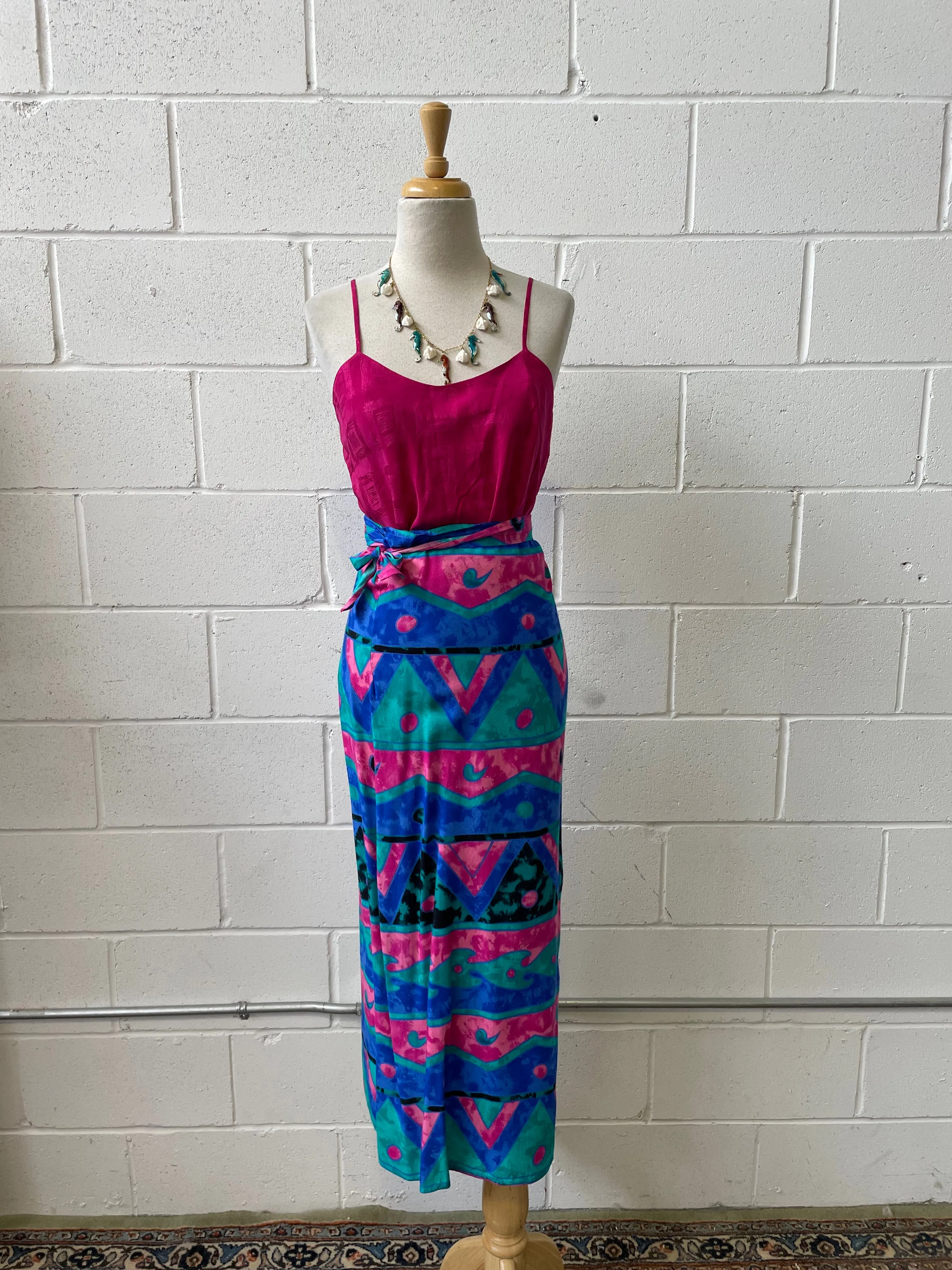 90s Abstract Print Wrap Skirt, Waist 30"