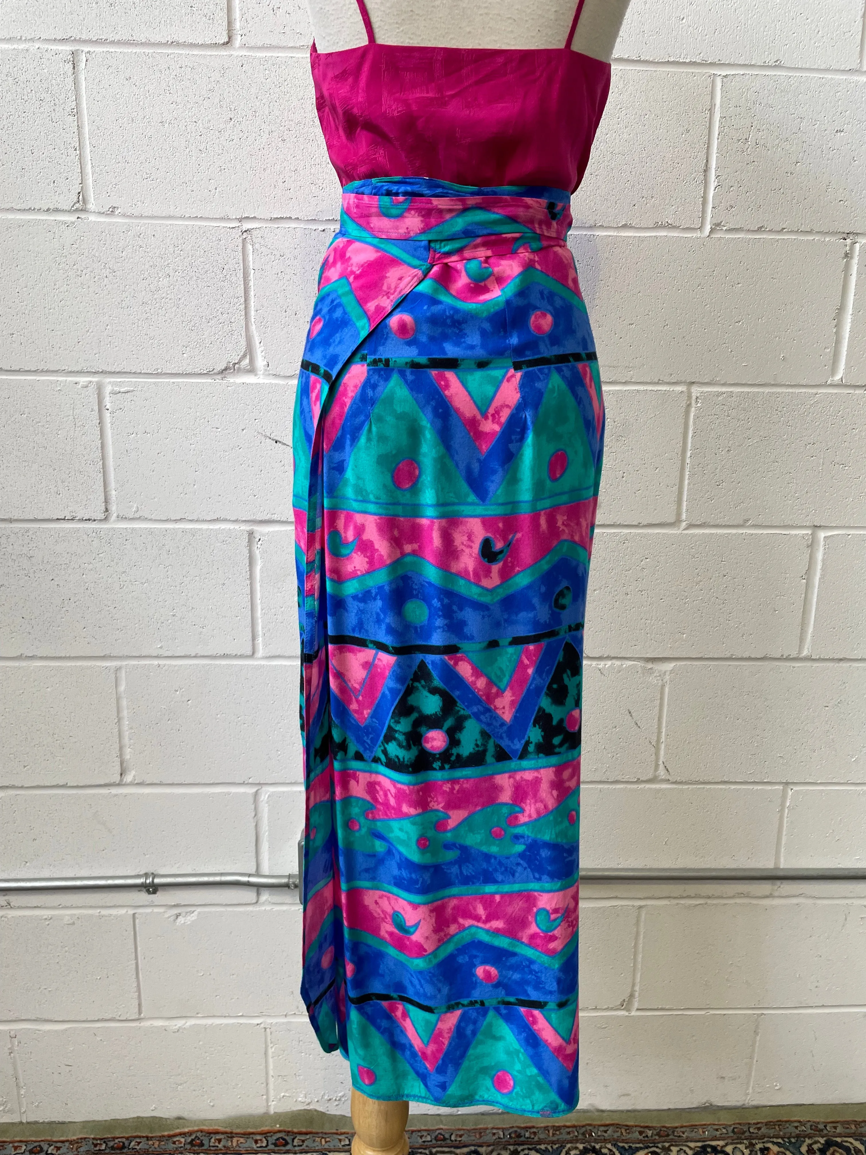 90s Abstract Print Wrap Skirt, Waist 30"