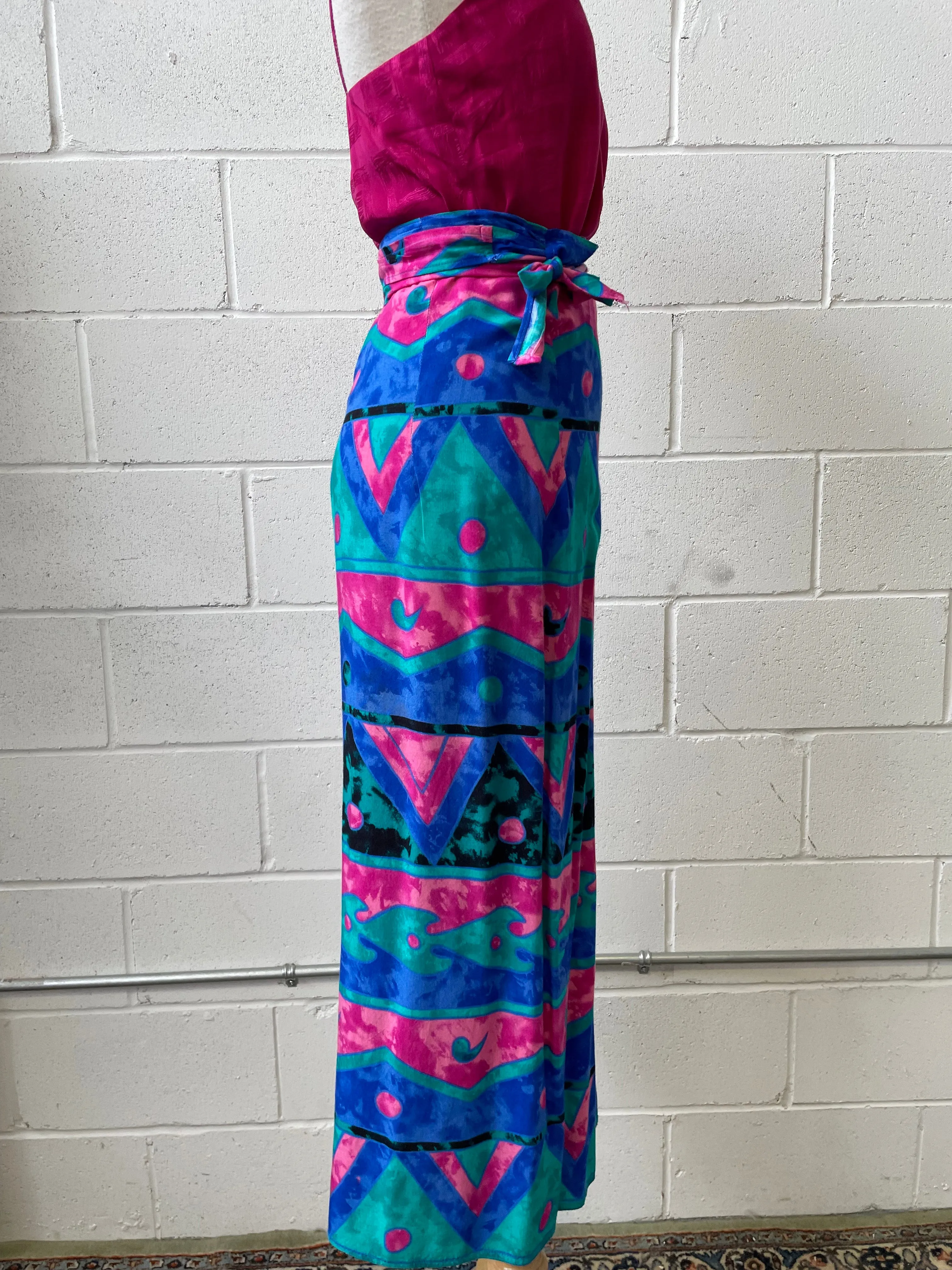 90s Abstract Print Wrap Skirt, Waist 30"