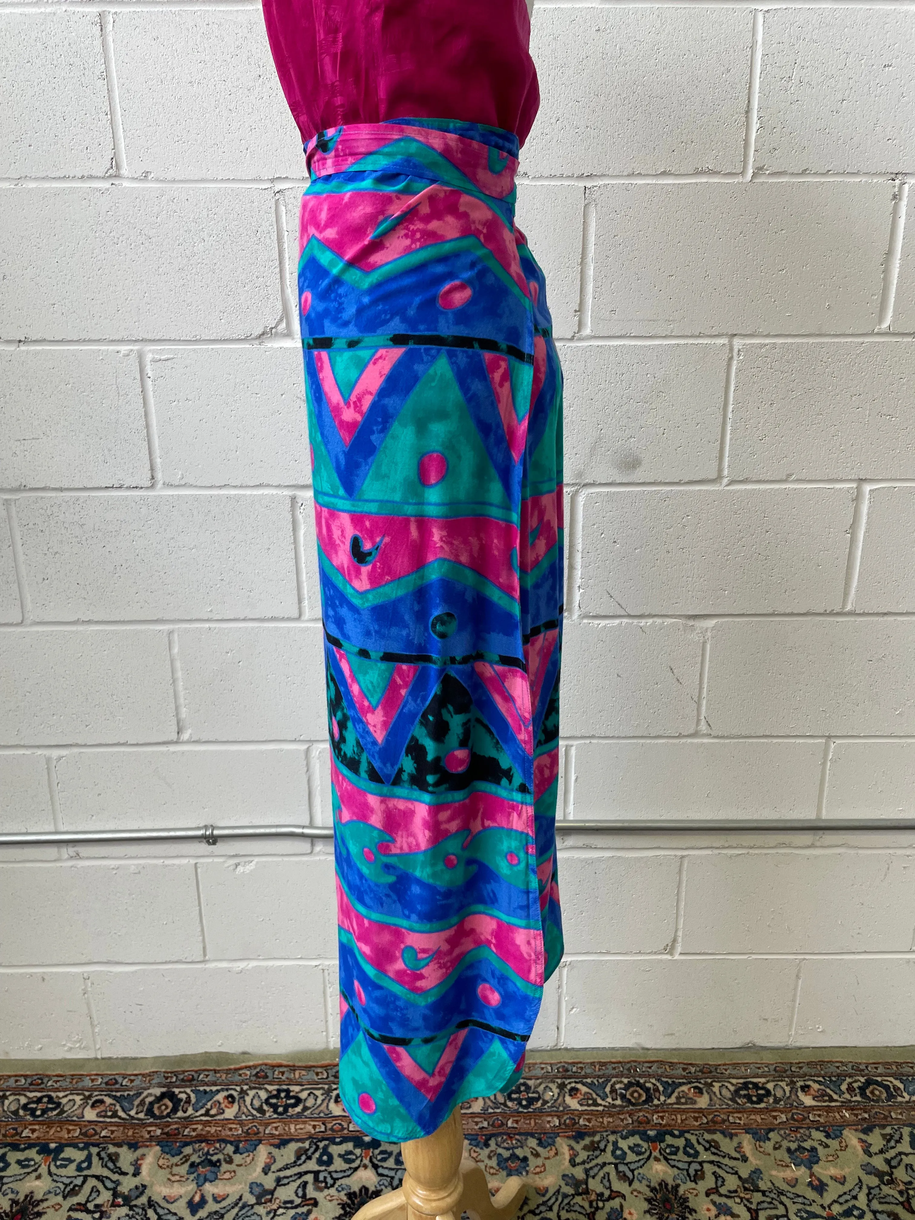 90s Abstract Print Wrap Skirt, Waist 30"