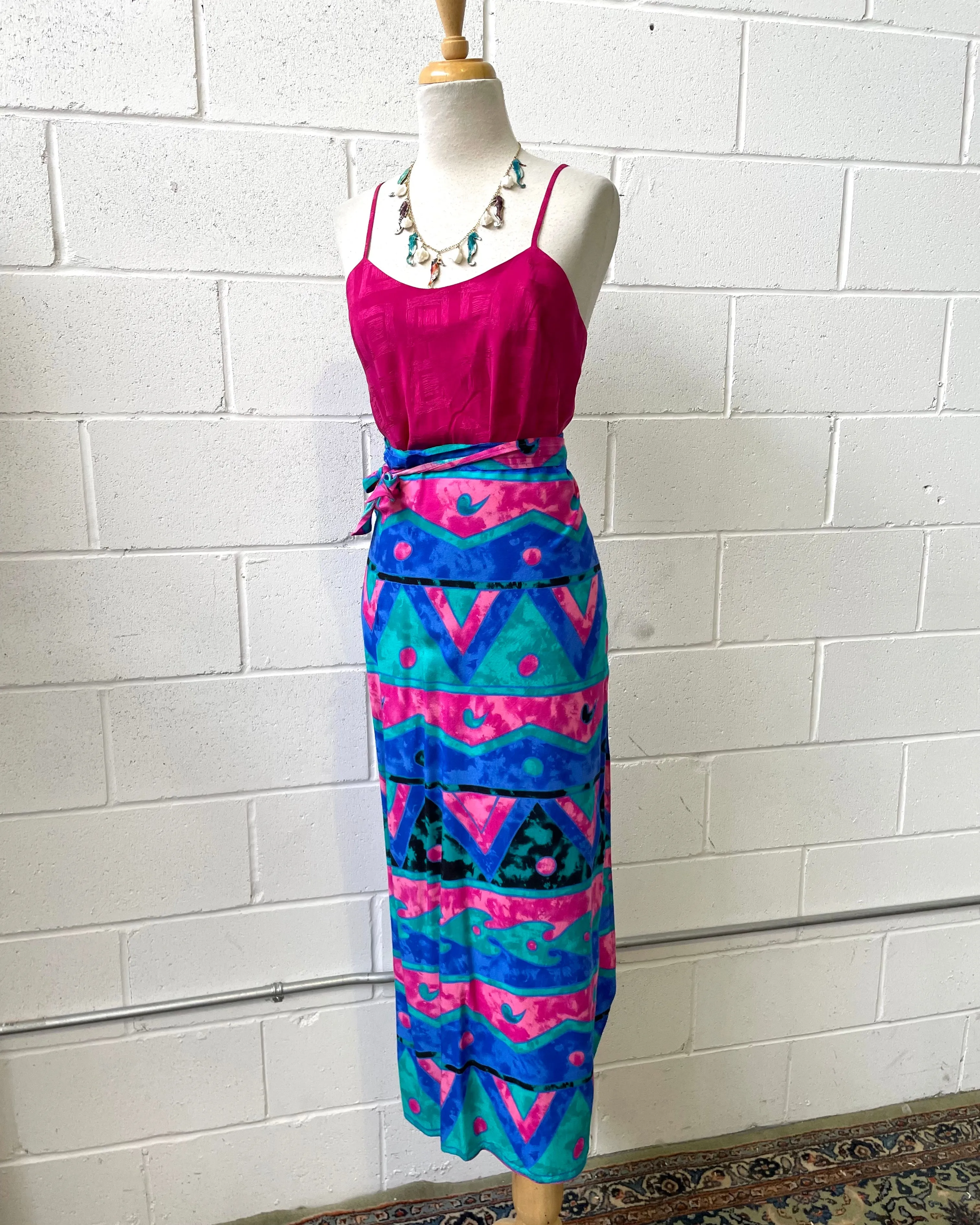 90s Abstract Print Wrap Skirt, Waist 30"