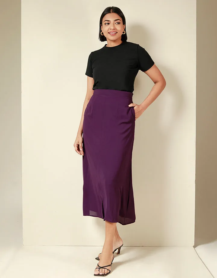 A-Line Midi Skirt with Side Zipper