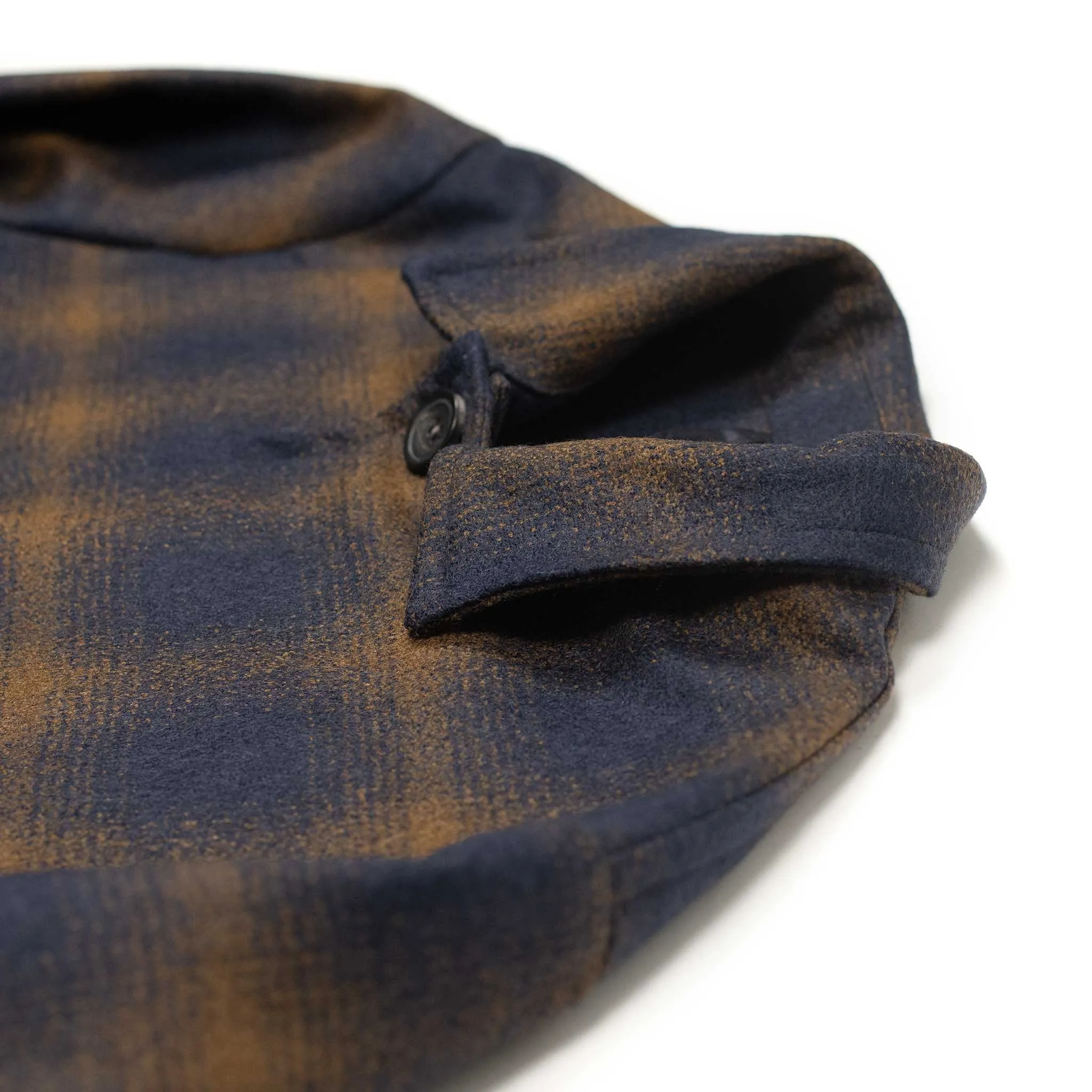 Aasti chore jacket in navy and copper shadow plaid wool