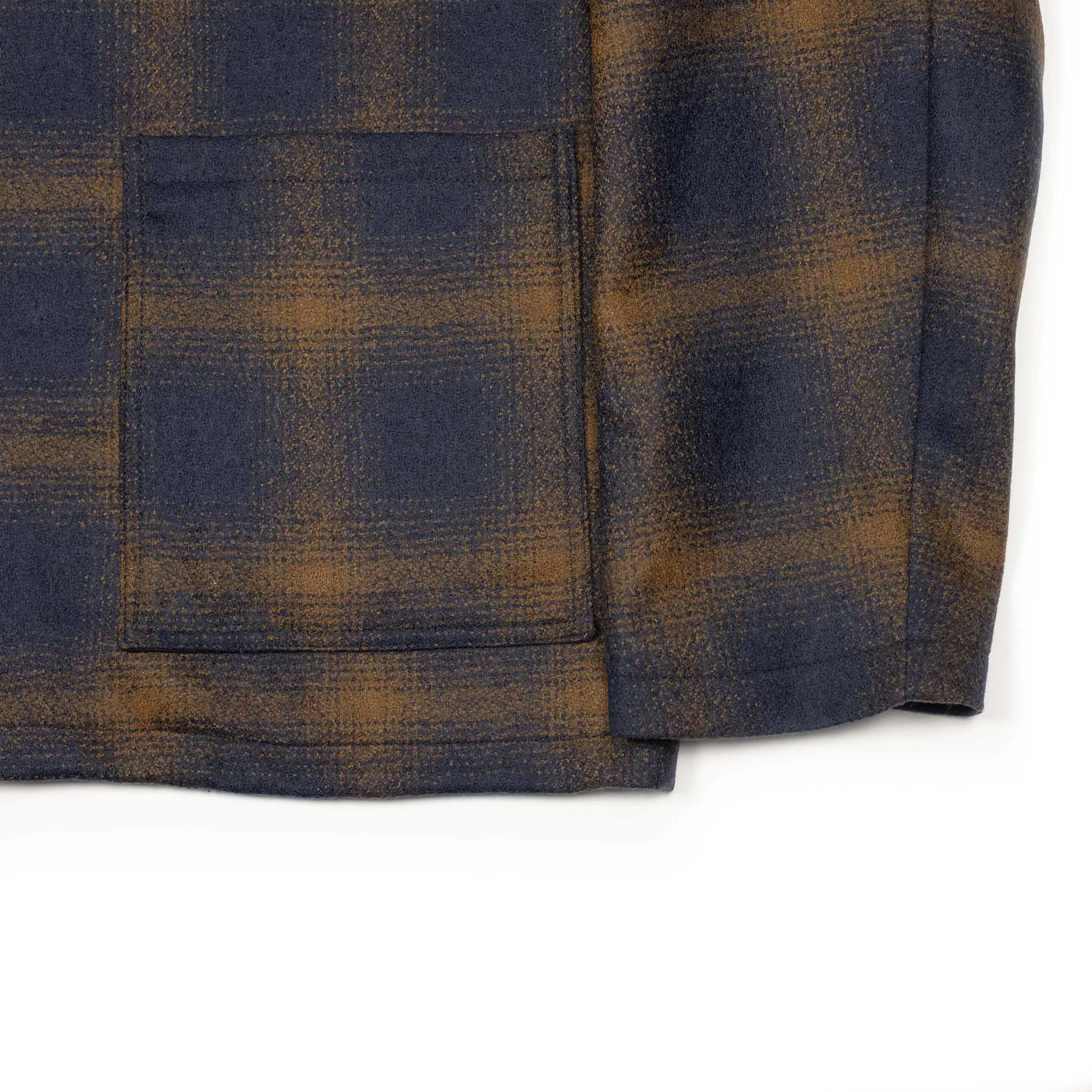 Aasti chore jacket in navy and copper shadow plaid wool