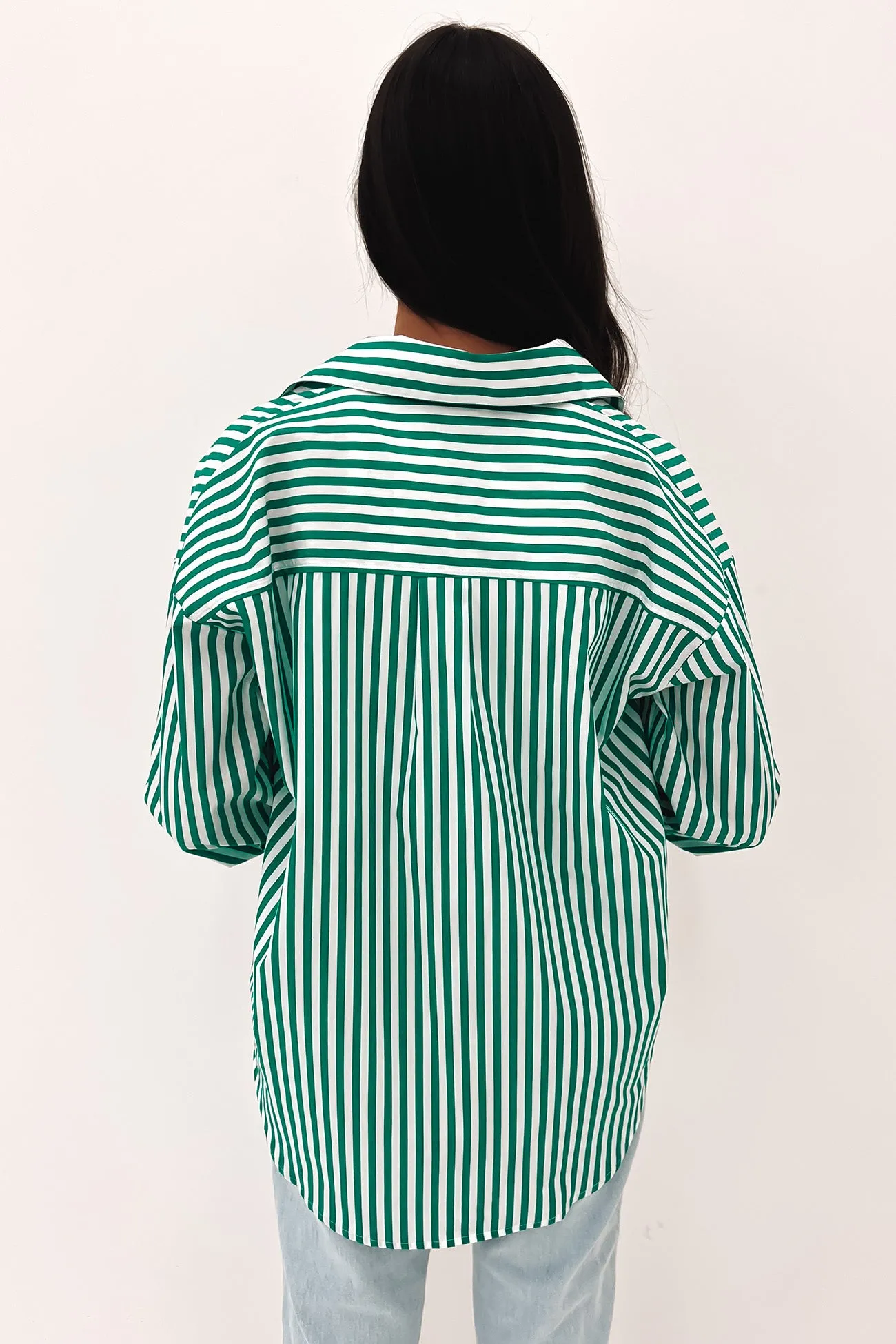 Alayah Shirt Green White Stripe