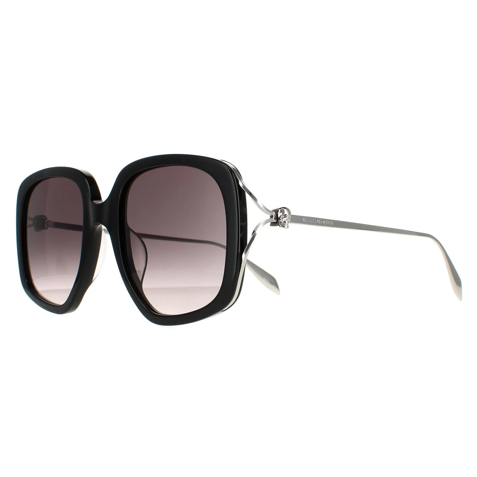 Alexander McQueen Sunglasses AM0374S 001 Black Silver Grey Gradient