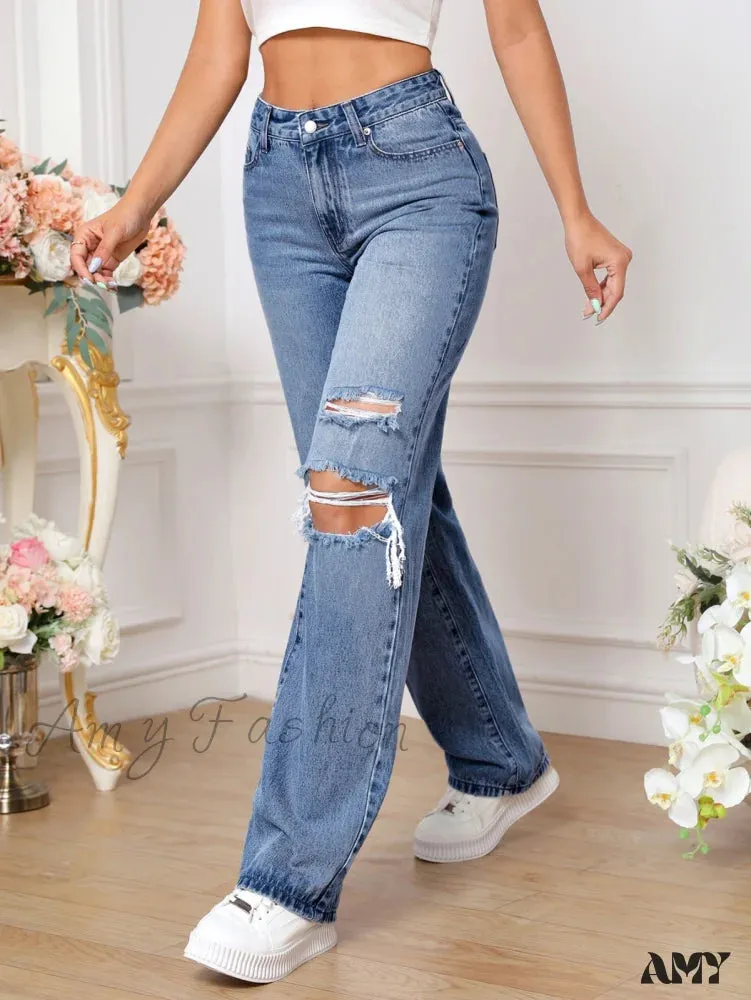 Amy Fashion - Ripped Straight Leg Jeans