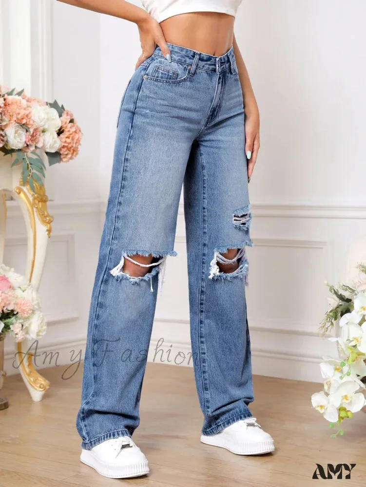 Amy Fashion - Ripped Straight Leg Jeans