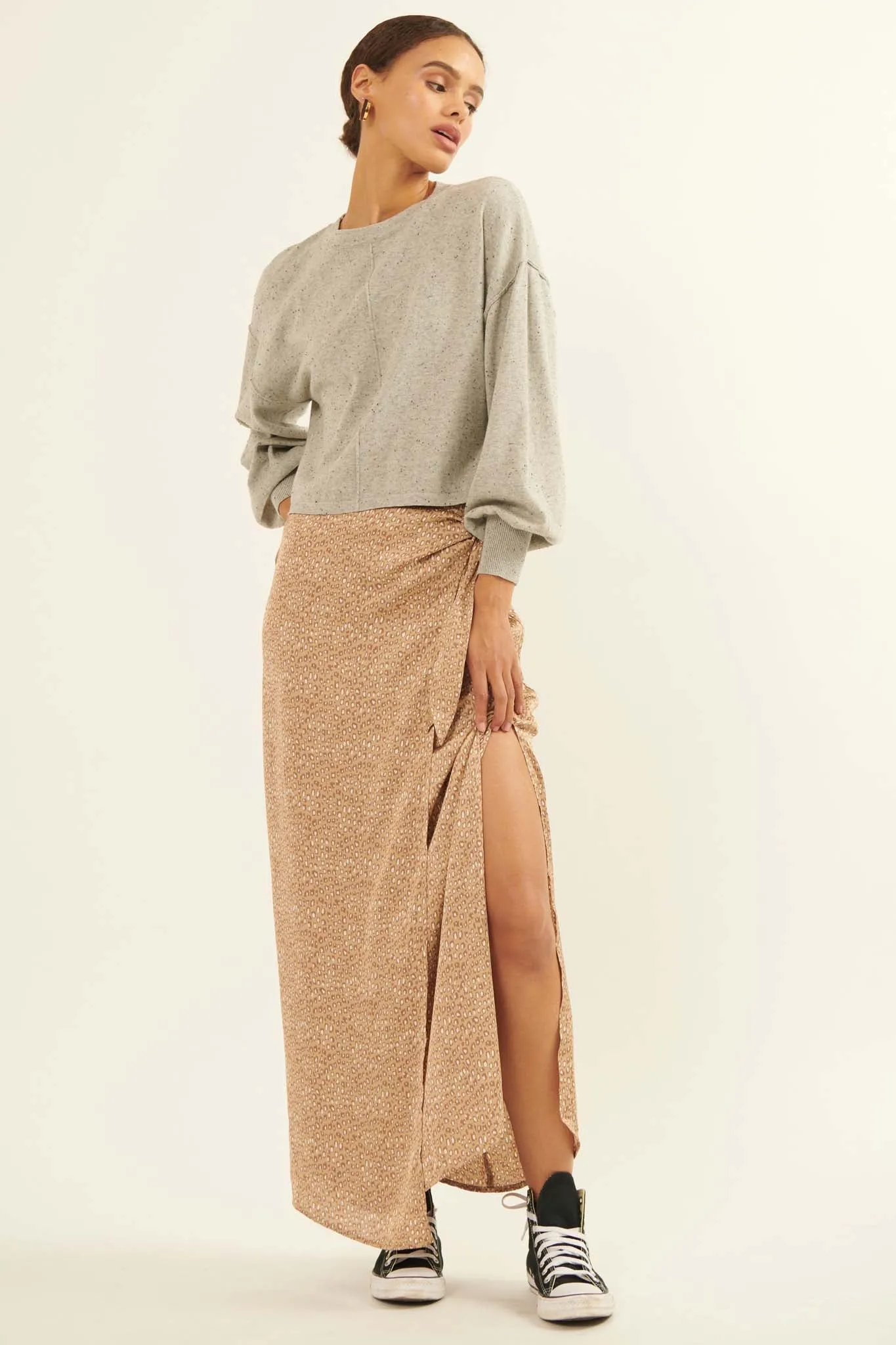 Animal Nature Animal-Print Satin Wrap Maxi Skirt