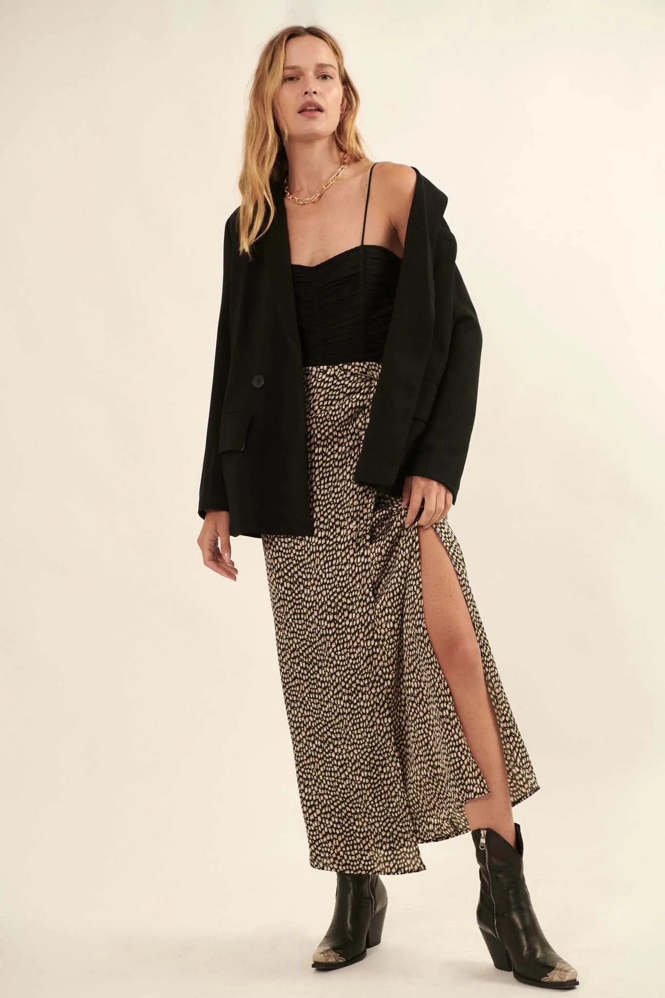 Animal Nature Animal-Print Satin Wrap Maxi Skirt