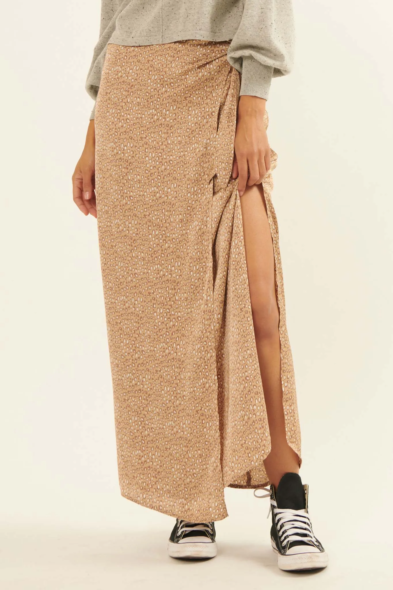 Animal Nature Animal-Print Satin Wrap Maxi Skirt