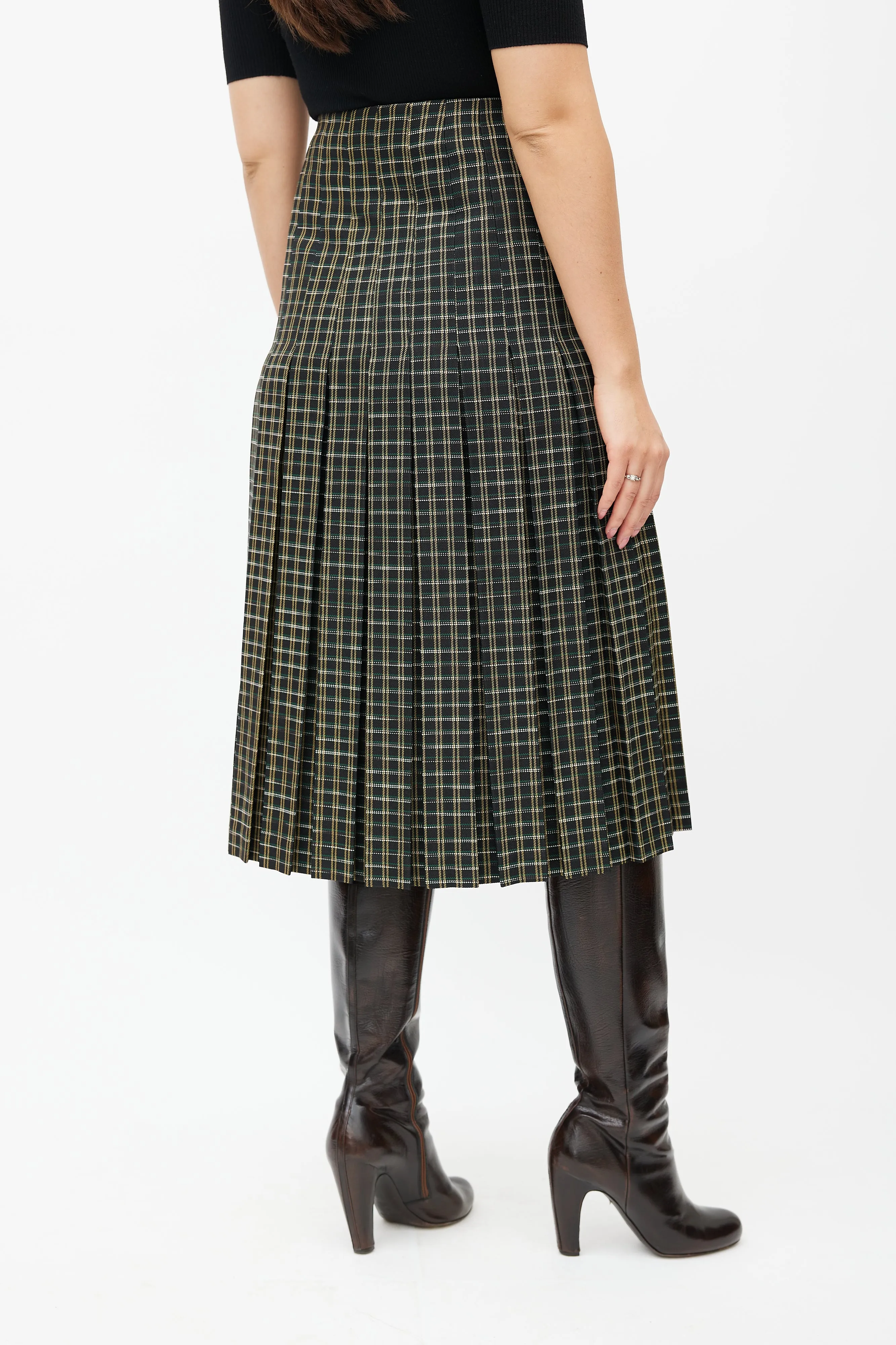 Black & Multicolour Kari Plaid Wrap Skirt