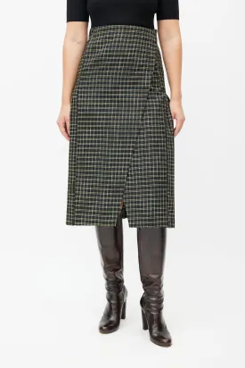 Black & Multicolour Kari Plaid Wrap Skirt