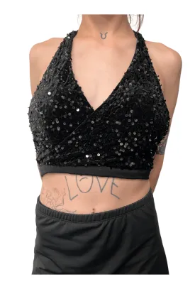 Black Sequin Halter Top