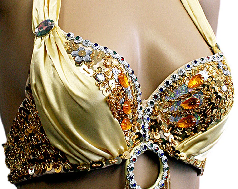 Butterfly Fancy Halter Embellished Sequin Belly Dance Bra Top