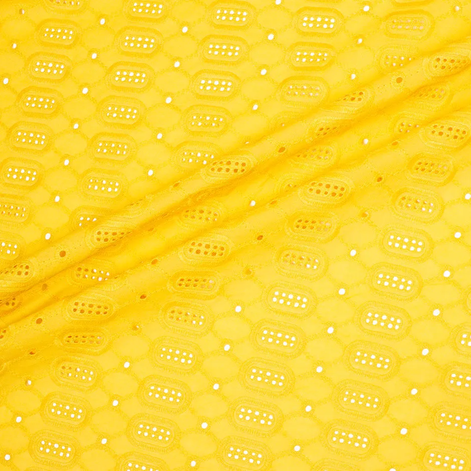 Canary Yellow Geometric Embroidered Cotton