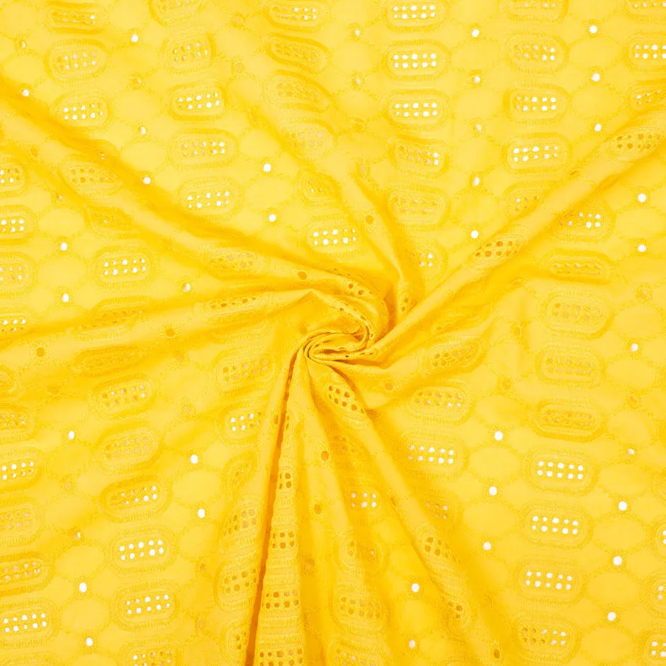 Canary Yellow Geometric Embroidered Cotton