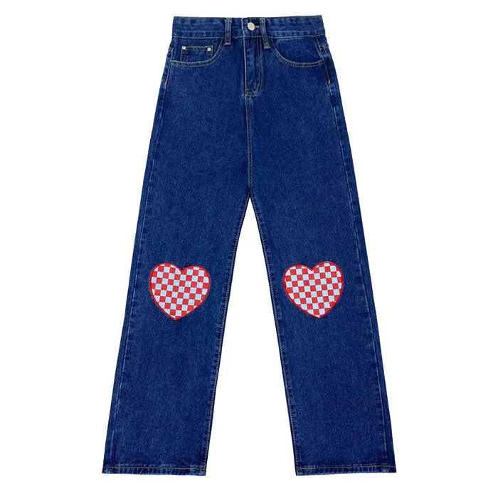 Checker Heart Wide Jeans