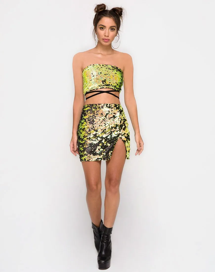 Cheri Split Skirt in Citrus Black Sequin