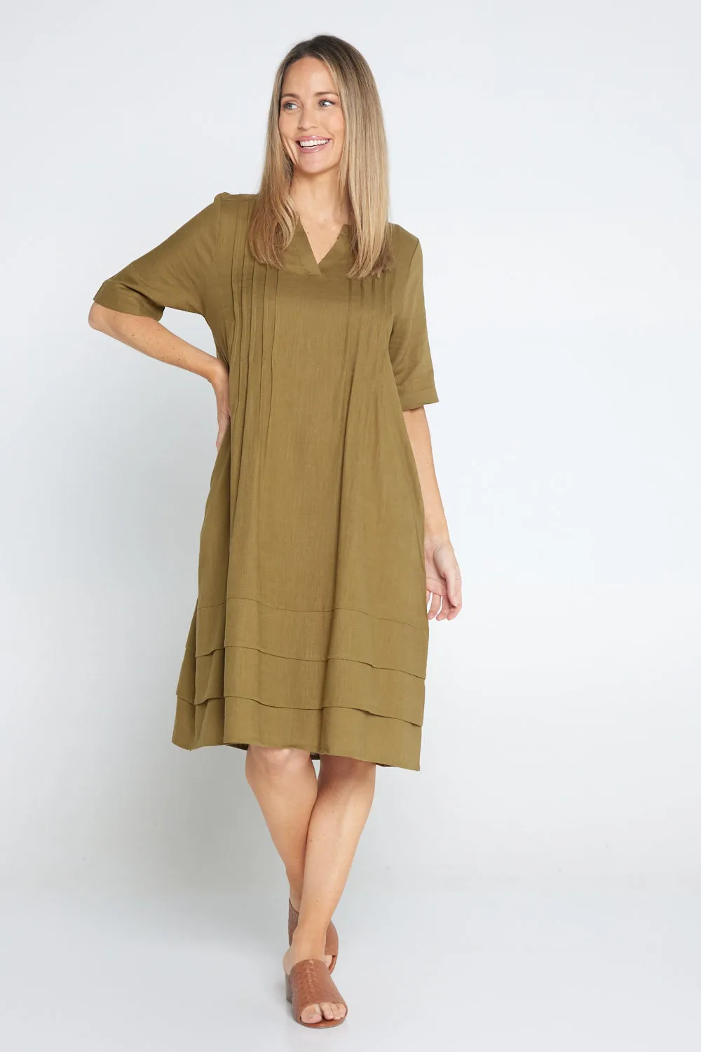 Chester Linen Dress - Olive