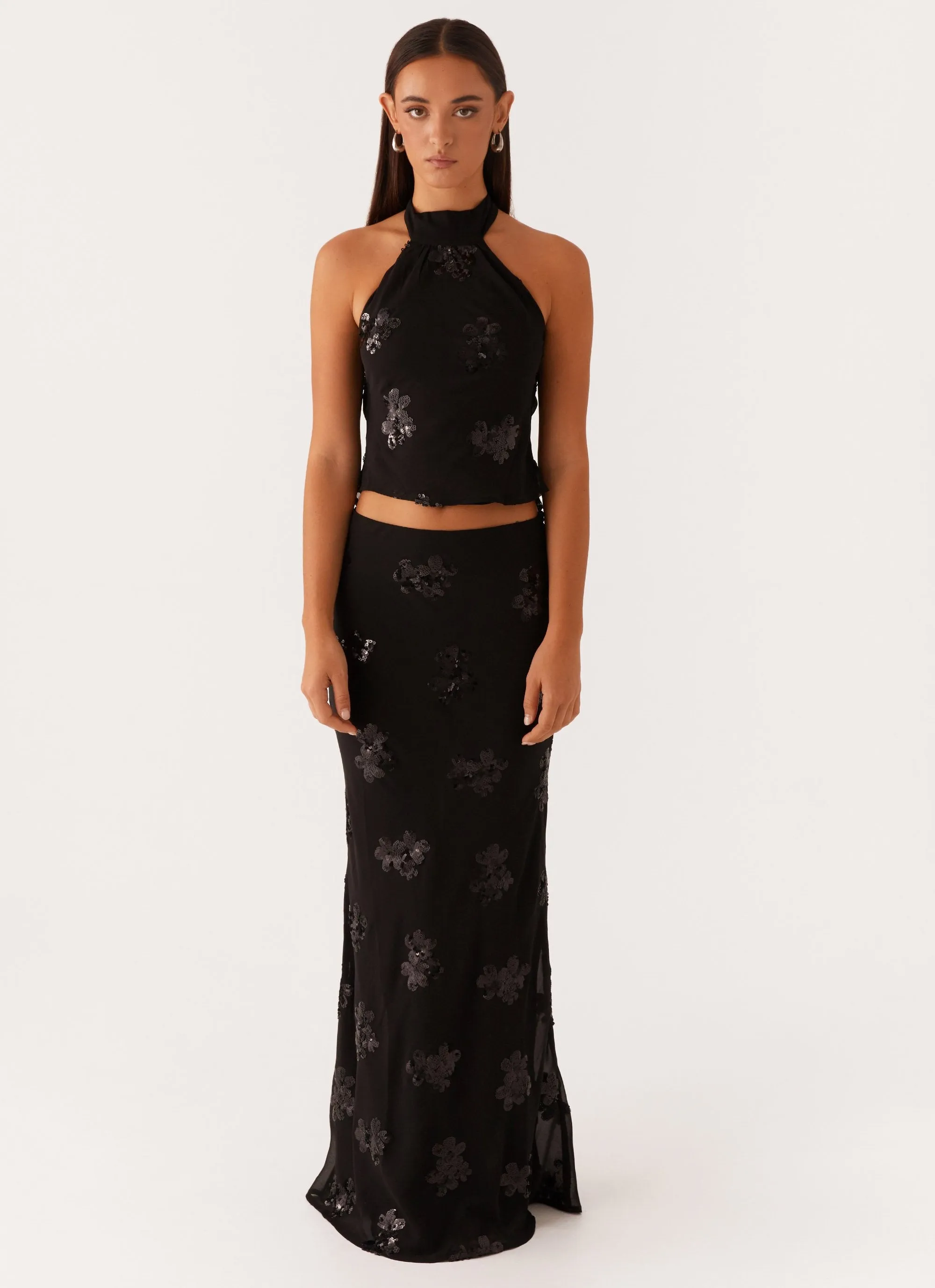 Cillian Sequin Halter Top - Black