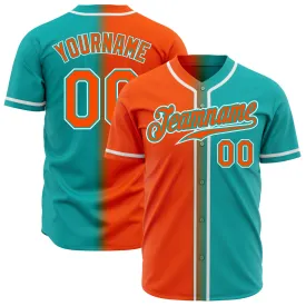 Custom Aqua Orange-White Authentic Gradient Fashion Baseball Jersey