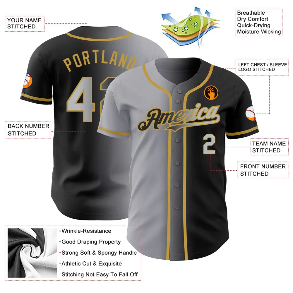 Custom Black Gray-Old Gold Authentic Gradient Fashion Baseball Jersey