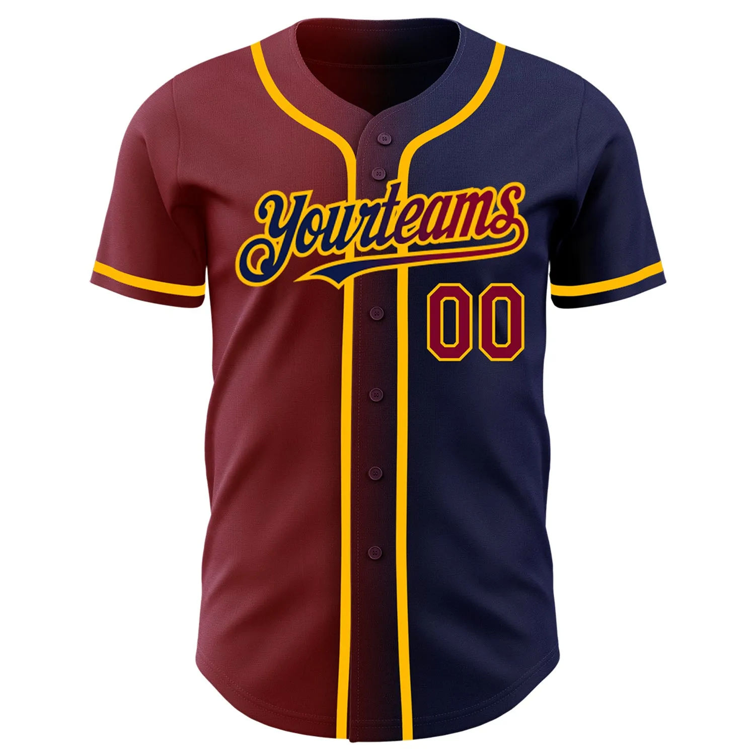 Custom Navy Maroon-Gold Authentic Gradient Fashion Baseball Jersey