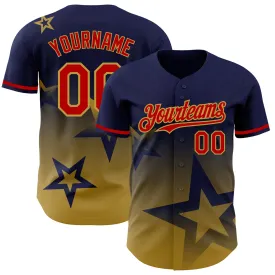 Custom Navy Red-Old Gold 3D Pattern Design Gradient Style Twinkle Star Authentic Baseball Jersey