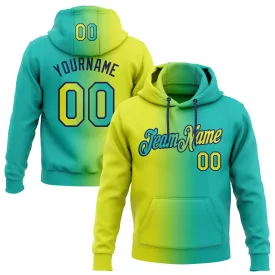 Custom Stitched Aqua Neon Yellow-Navy Gradient Fashion Sports Pullover Sweatshirt Hoodie