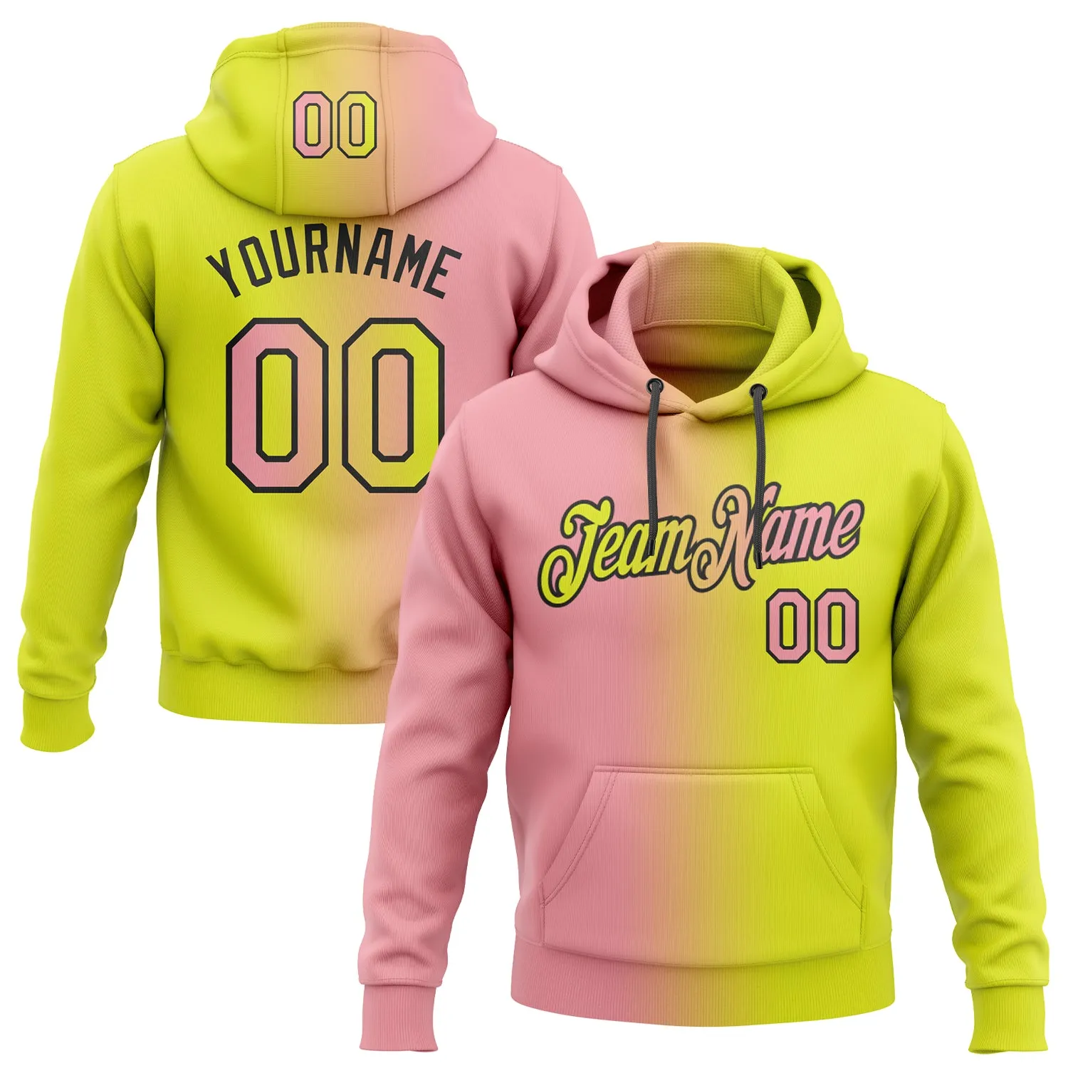 Custom Stitched Neon Yellow Medium Pink-Black Gradient Fashion Sports Pullover Sweatshirt Hoodie