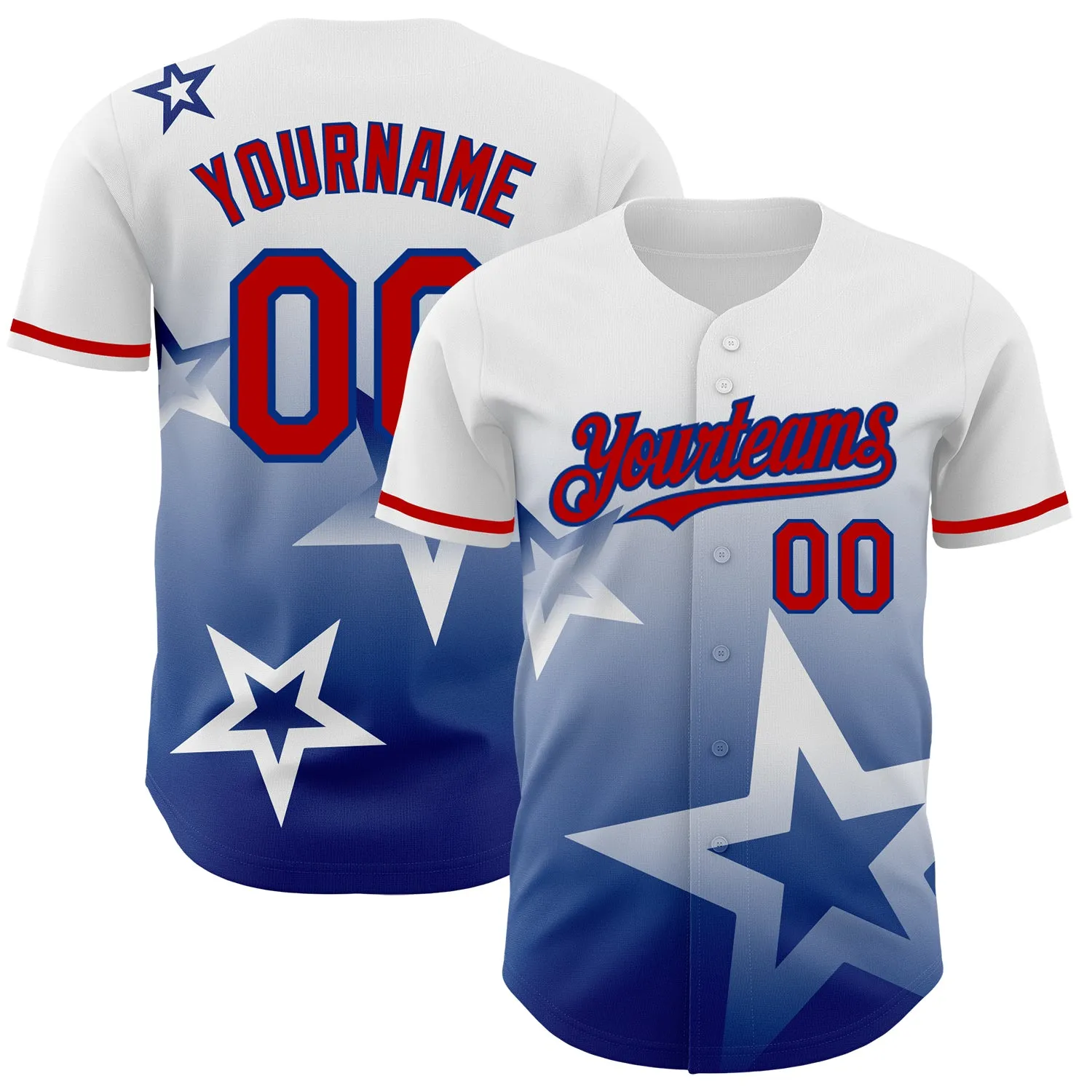 Custom White Red-Royal 3D Pattern Design Gradient Style Twinkle Star Authentic Baseball Jersey