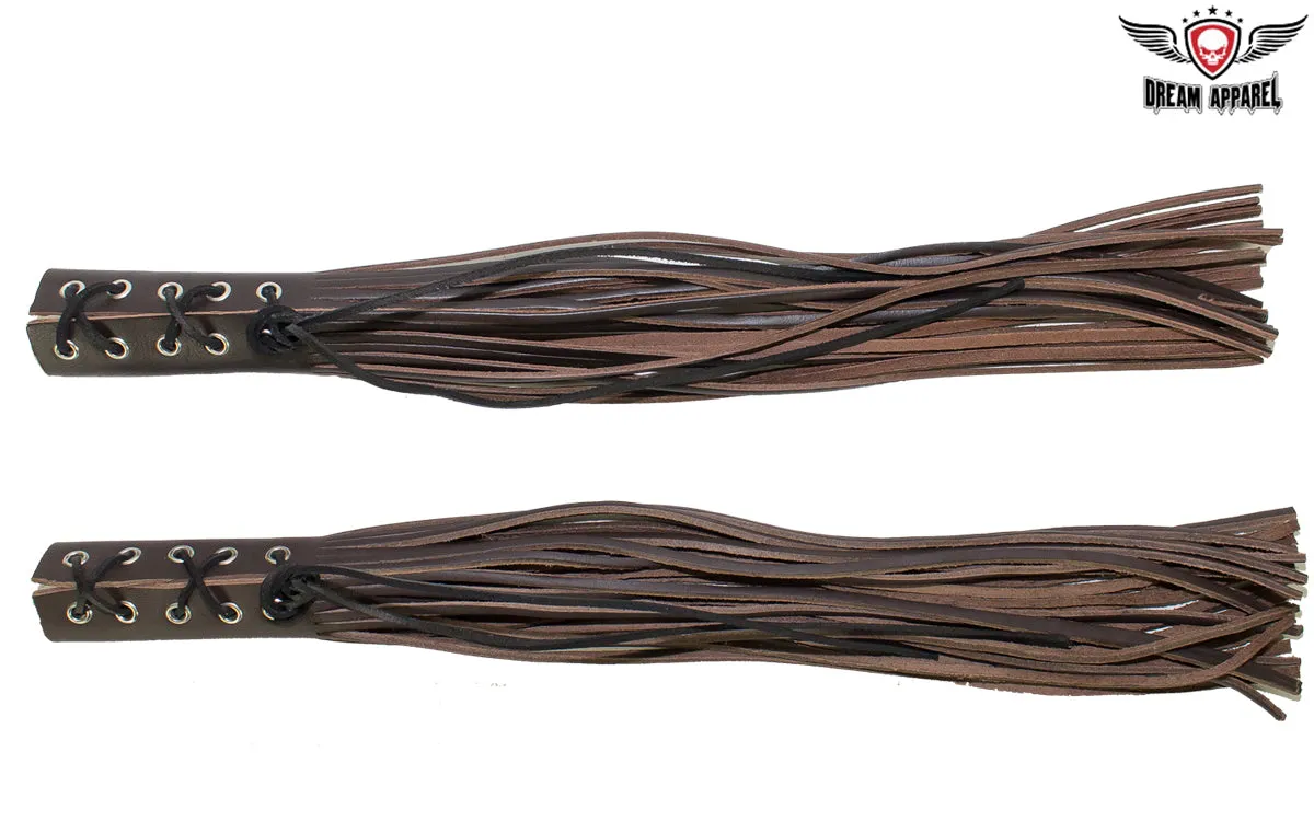 Dark Brown Leather Motorcycle Handlebar Covers with Fringe