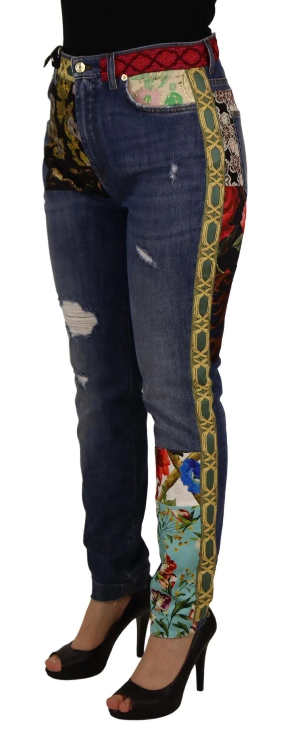 Dolce & Gabbana Blue Patchwork High Waist Denim Jeans