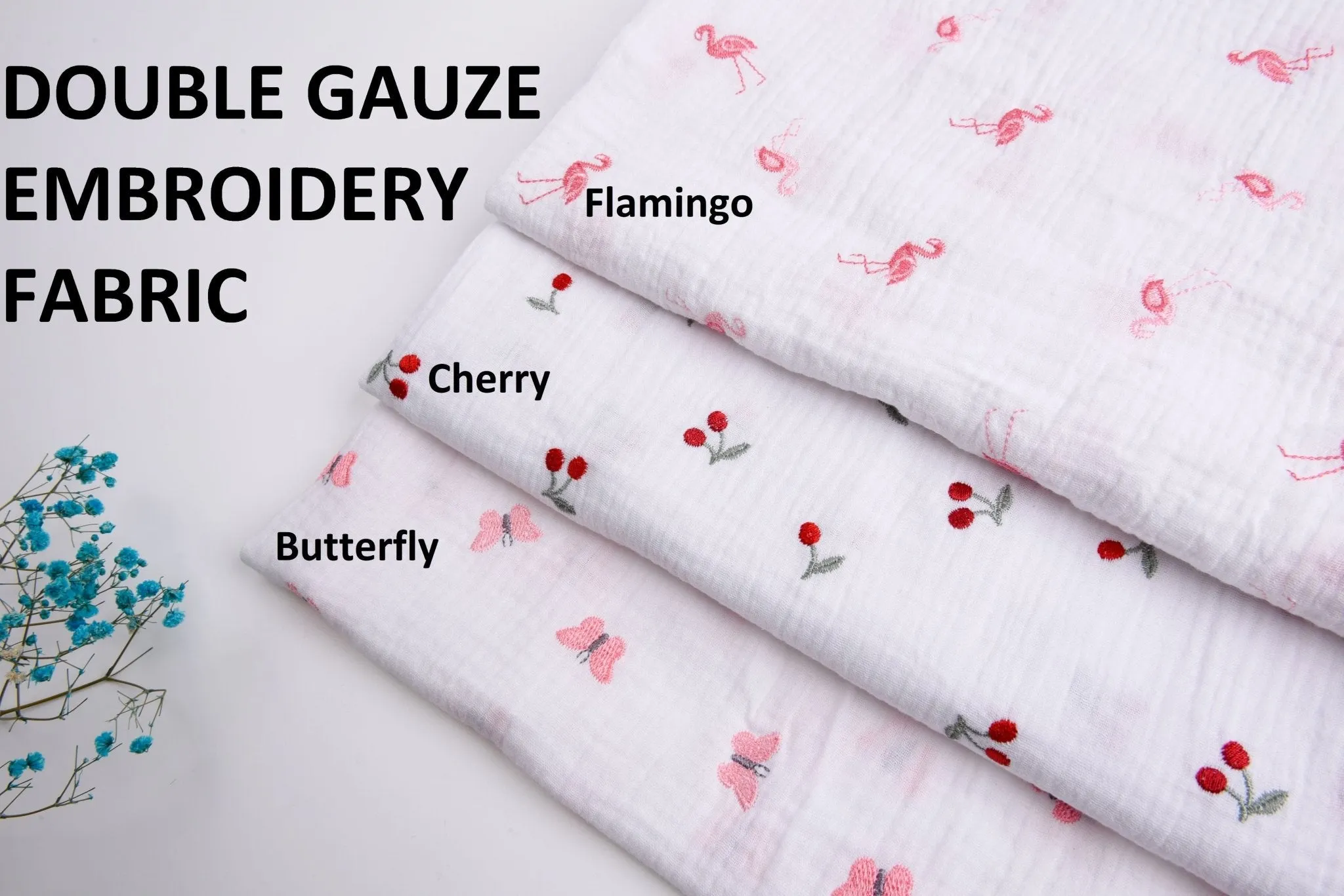 Double layered gauze muslin fabric with embroidery