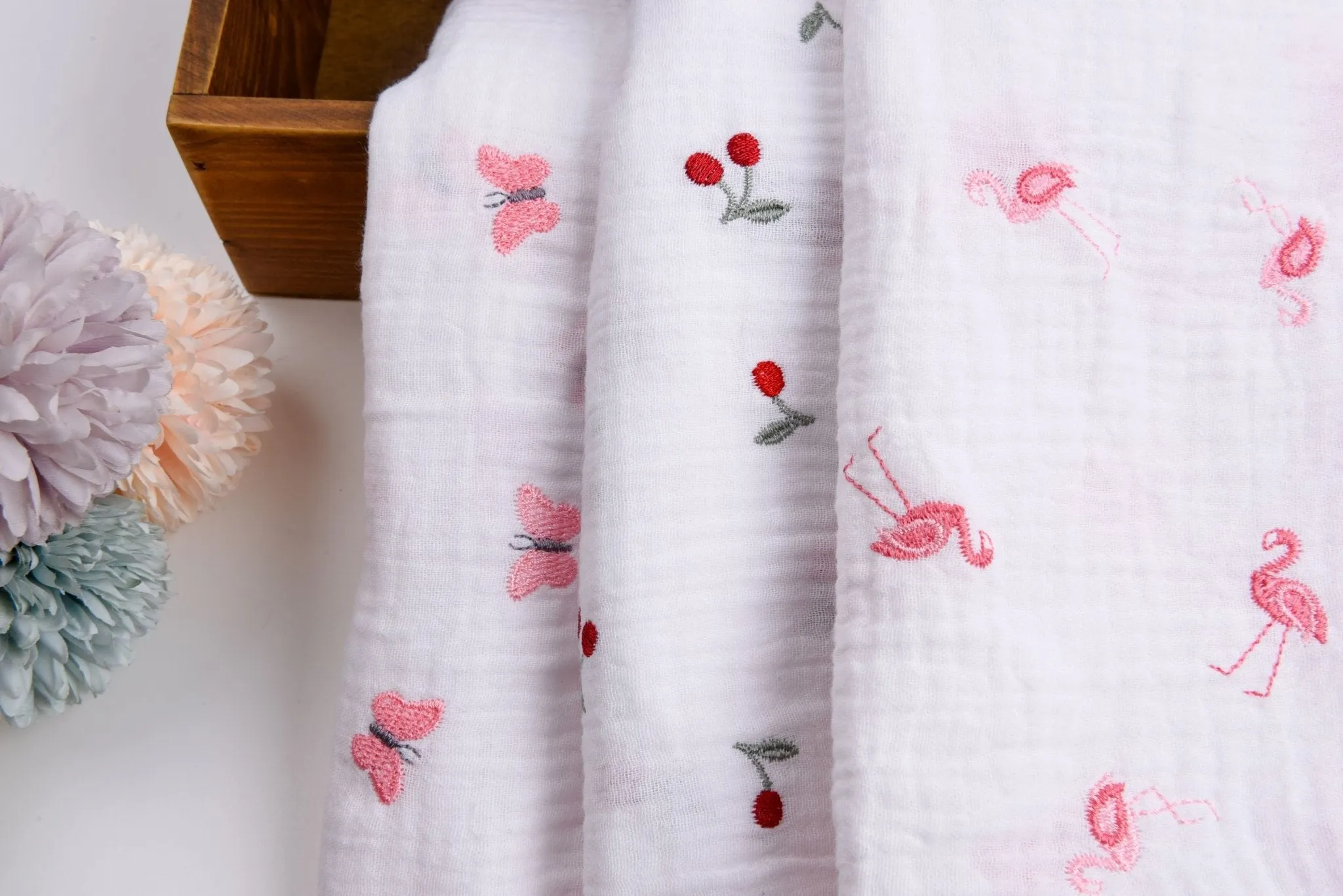 Double layered gauze muslin fabric with embroidery