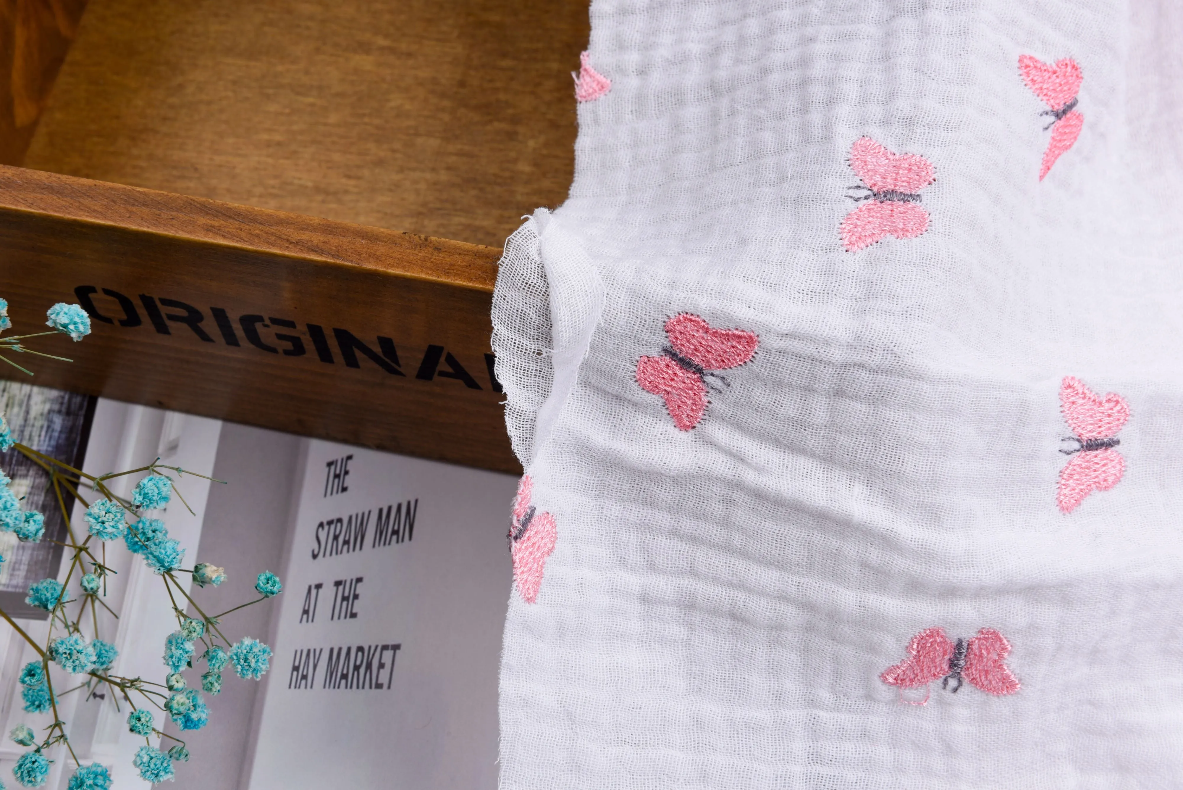 Double layered gauze muslin fabric with embroidery
