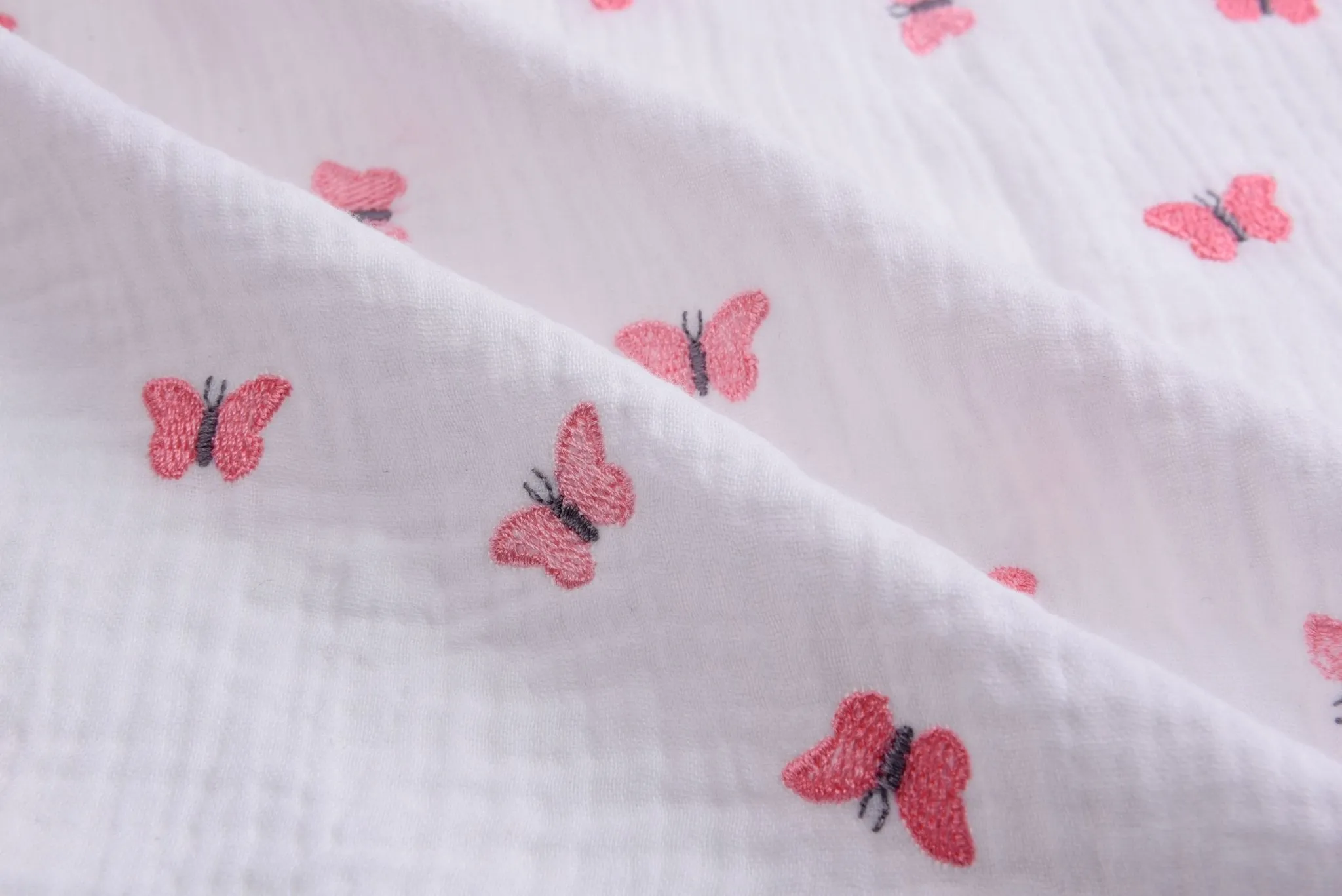 Double layered gauze muslin fabric with embroidery