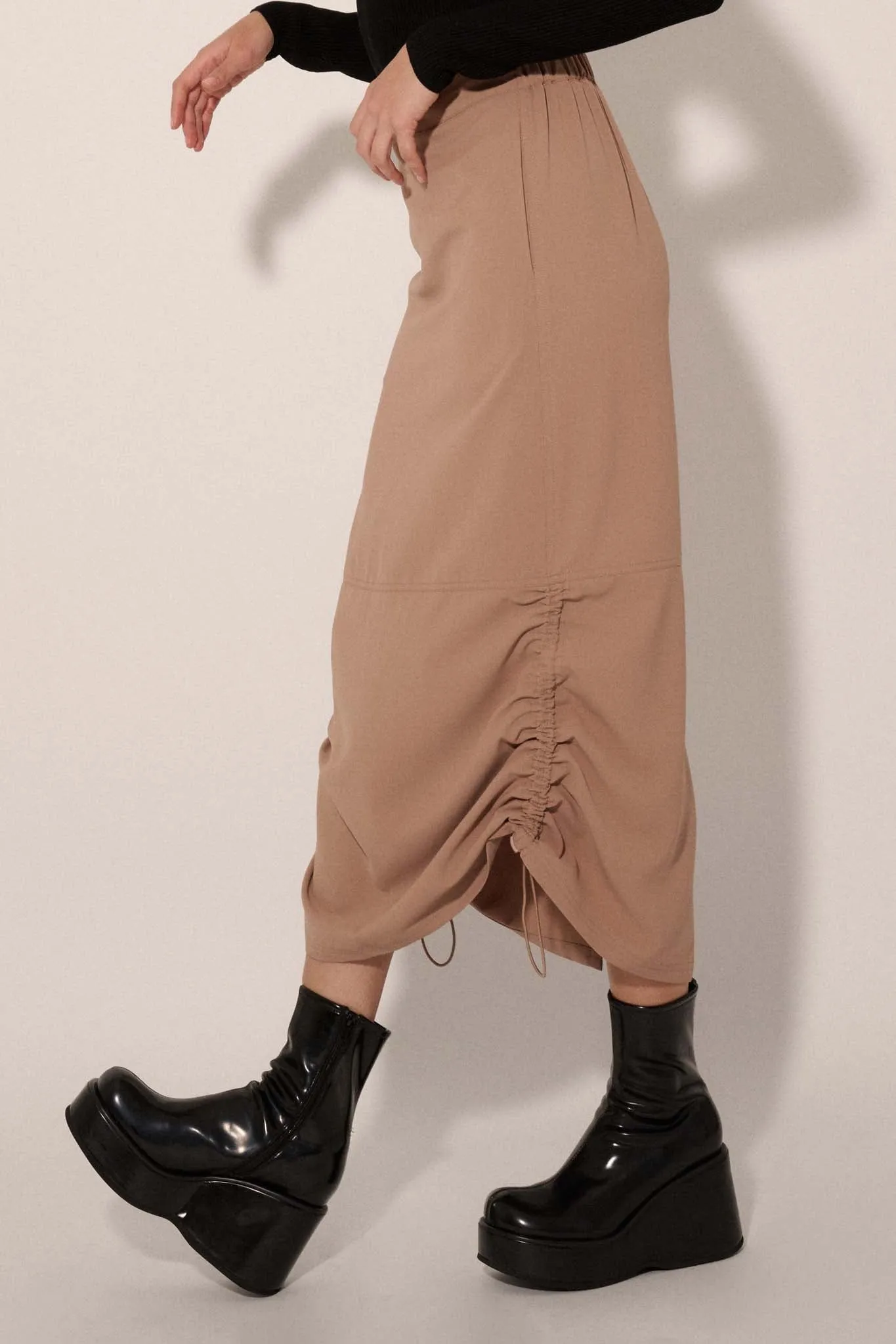 Draw Me In Ruched Drawstring Maxi Skirt