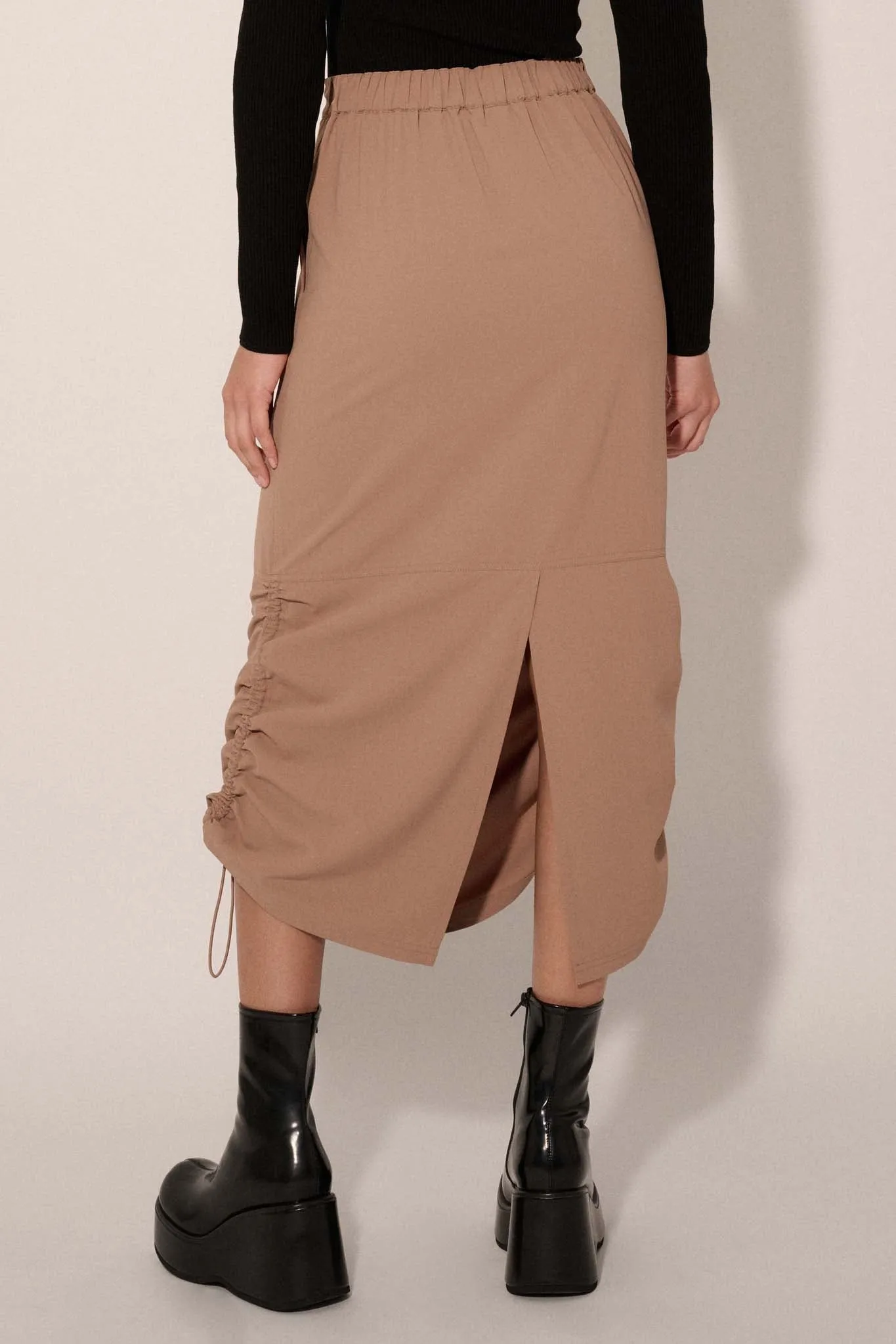 Draw Me In Ruched Drawstring Maxi Skirt