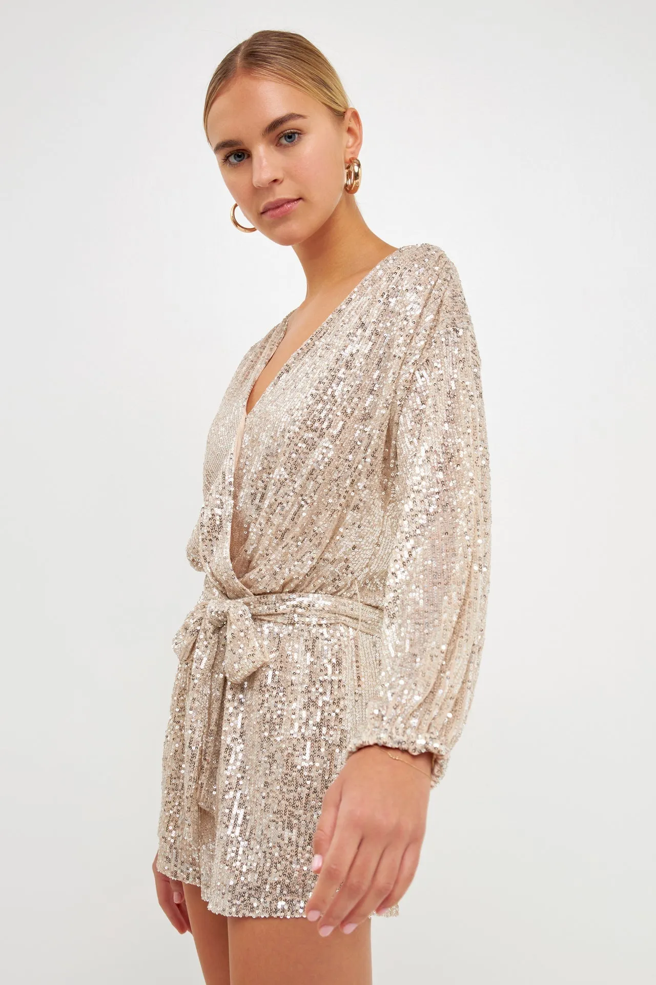 Endless Rose - Wrap Belted Sequins Romper