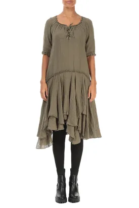 Flared Silver Sage Gauze Linen Dress