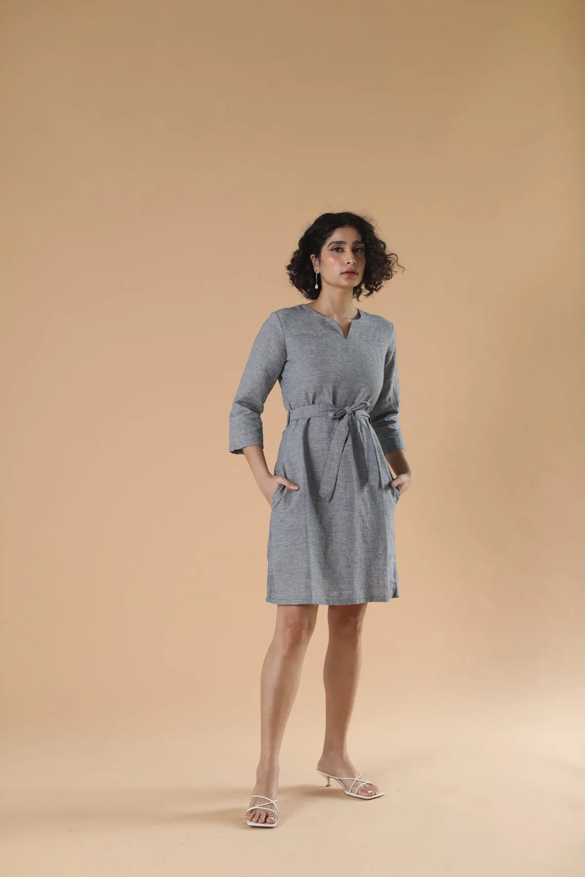 Grey Cotton Women's Workwear Dress