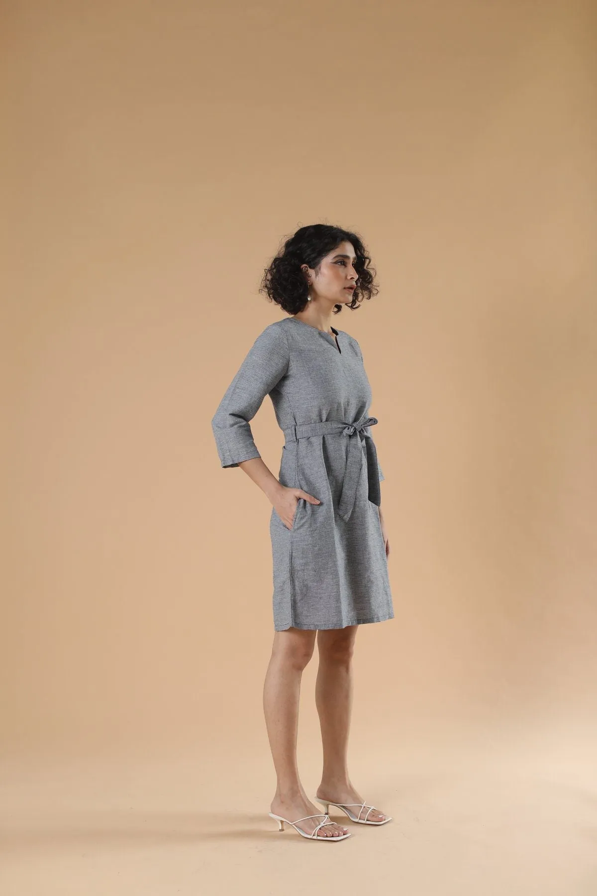 Grey Cotton Women's Workwear Dress