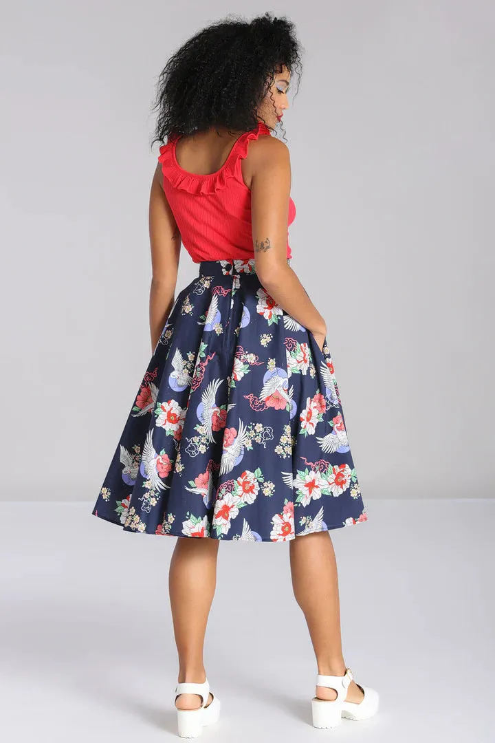 Hell Bunny Misa Circle Skirt with Crane Floral Design