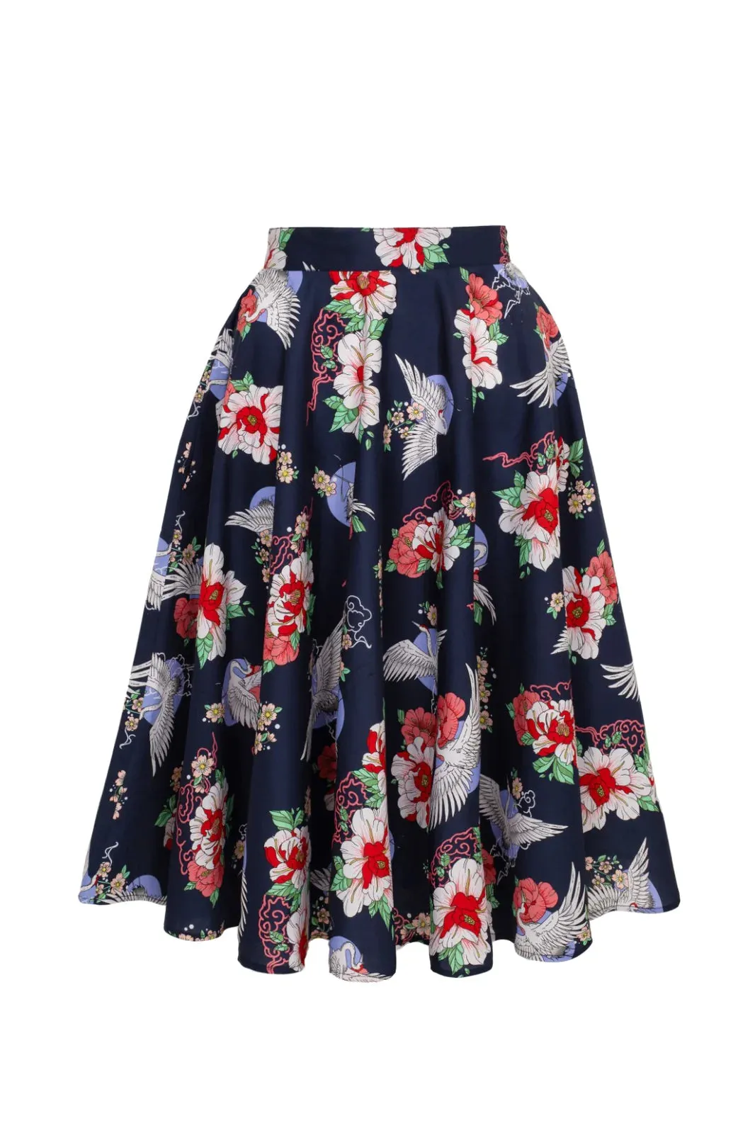 Hell Bunny Misa Circle Skirt with Crane Floral Design