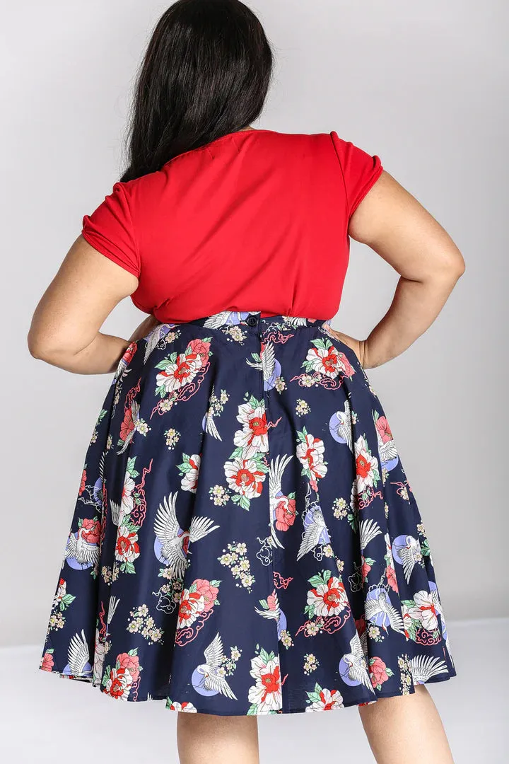 Hell Bunny Misa Circle Skirt with Crane Floral Design